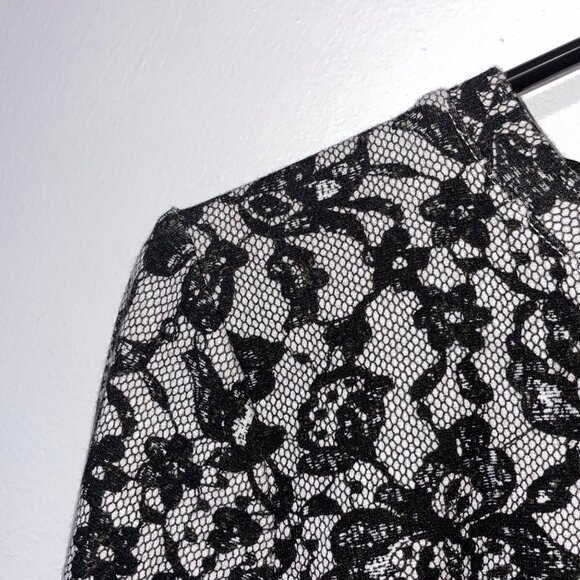 Black & White Lace Overlay Long Sleeve Top By Talbots Size S - Picture 4 of 7